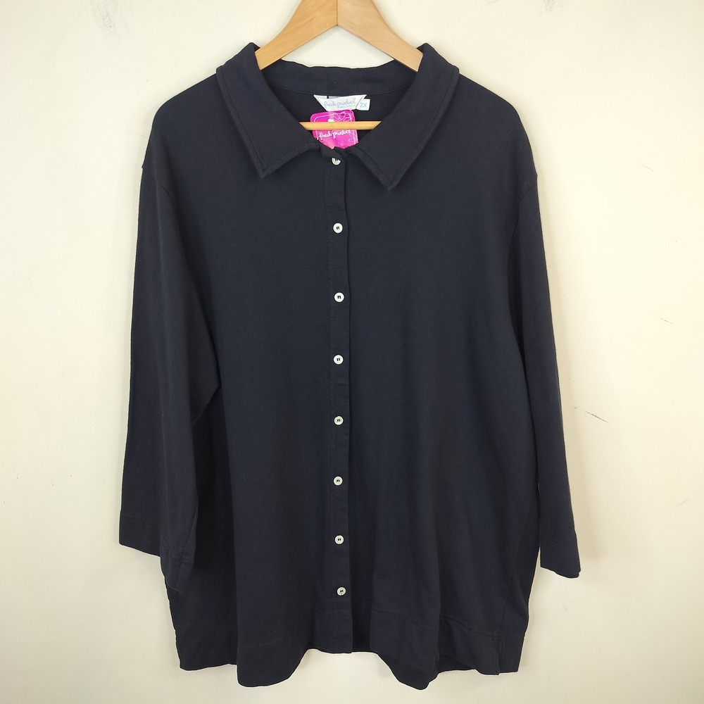 Fresh Produce French Terry Cardigan 2X Women's Button Up Casual Black Minimal